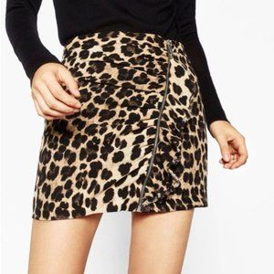 Zara Leopard Zipper-Front Ruffle Skirt